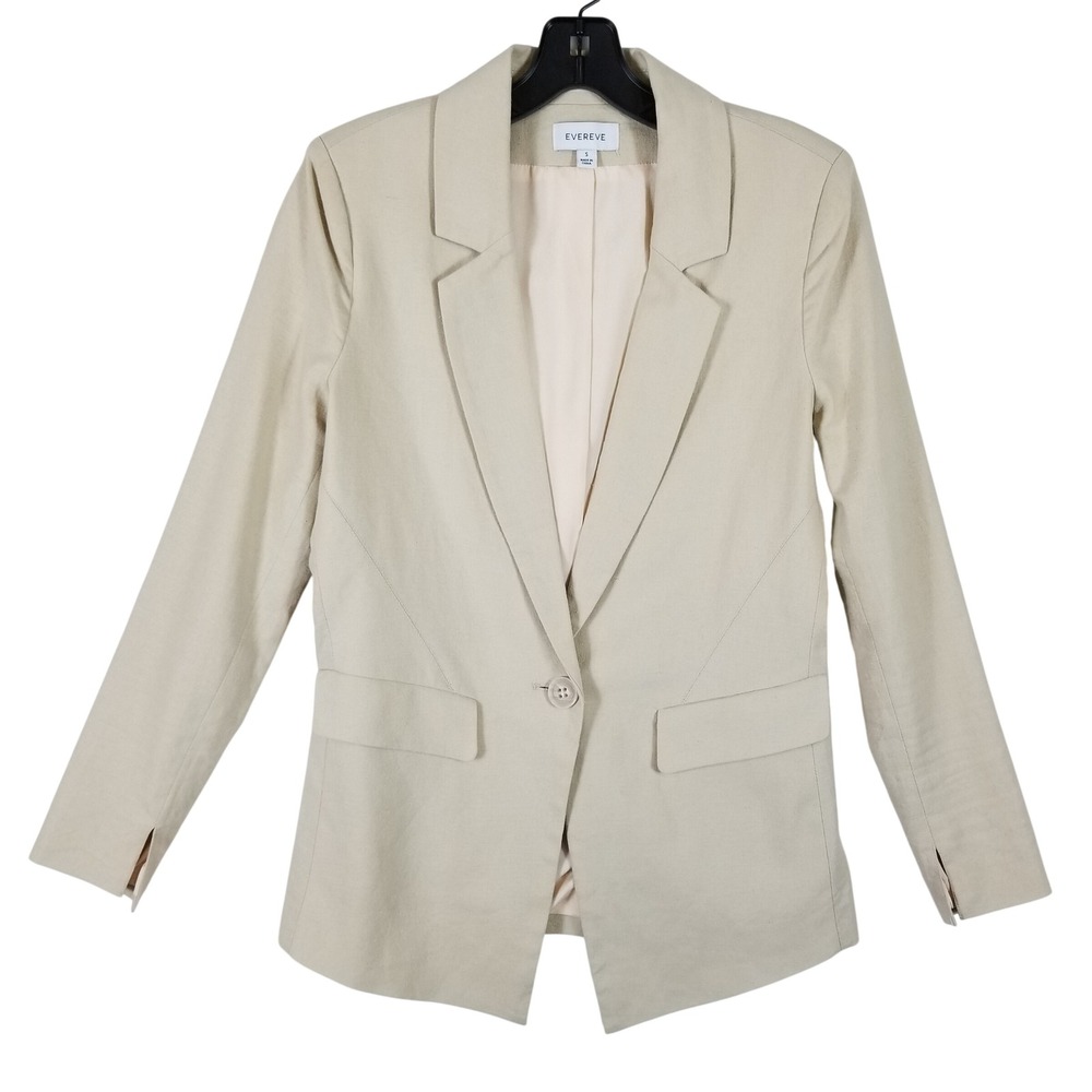 Evereve Womens Beige Single Button Tailored Blazer Jacket Size S Neutral Tan